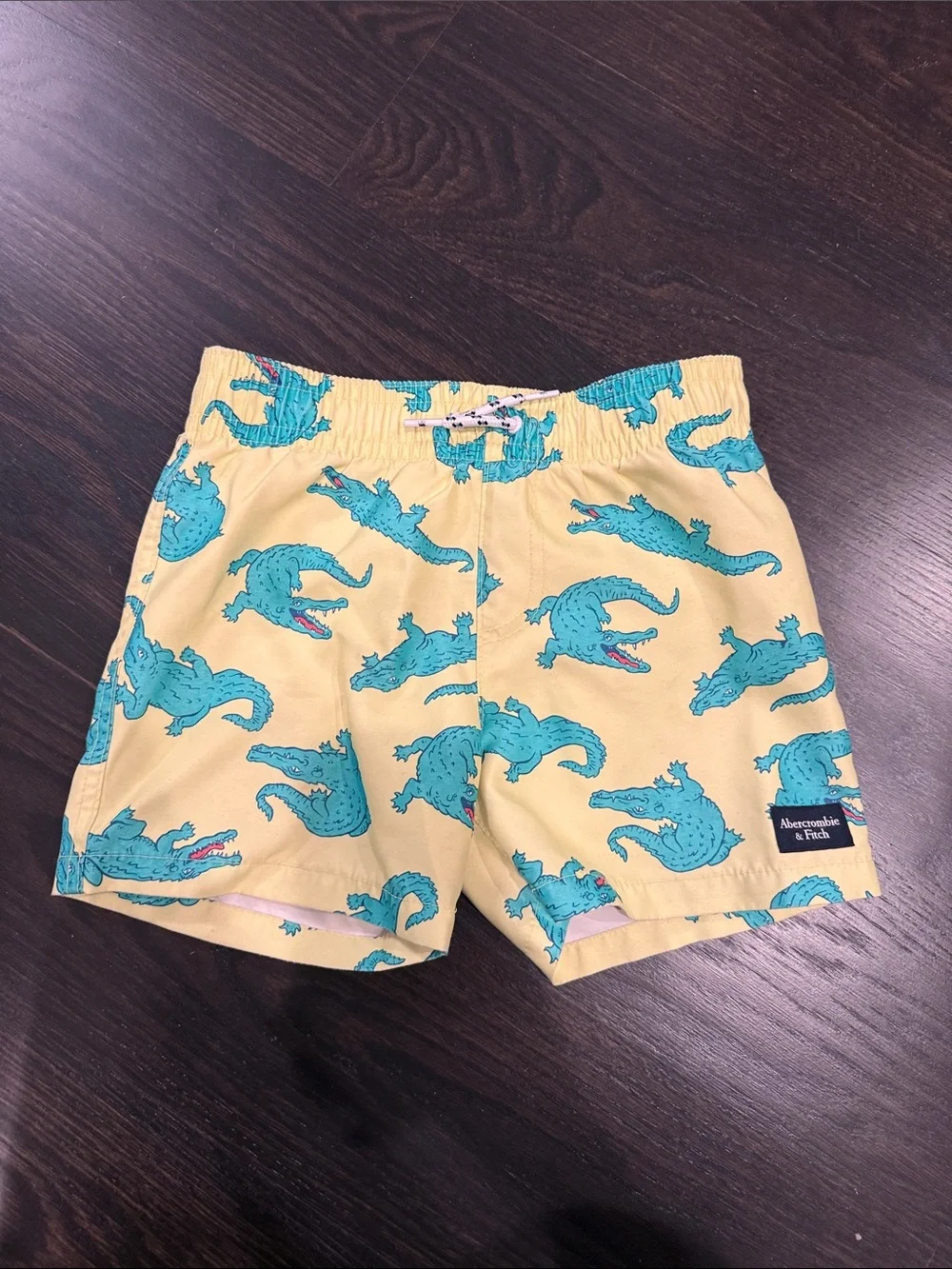 Abercrombie & Fitch Kids Yellow Swim Shorts with Teal Alligator Print